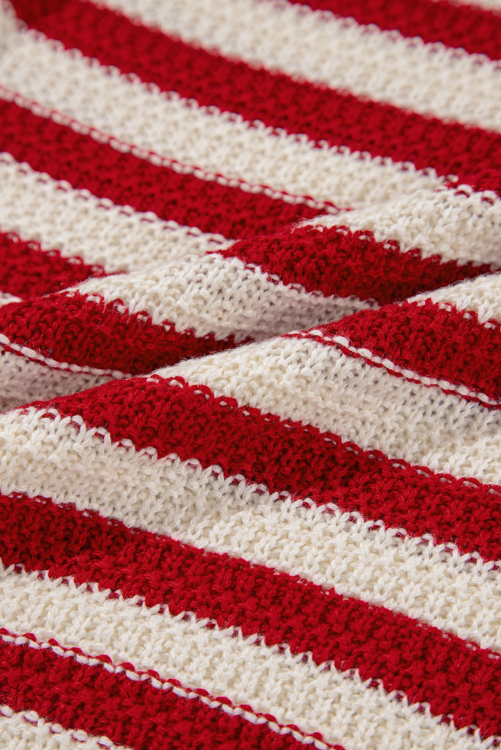 Red Stripe Textured Knit Ribbed Hem Sweater Tank Top - loveforevers