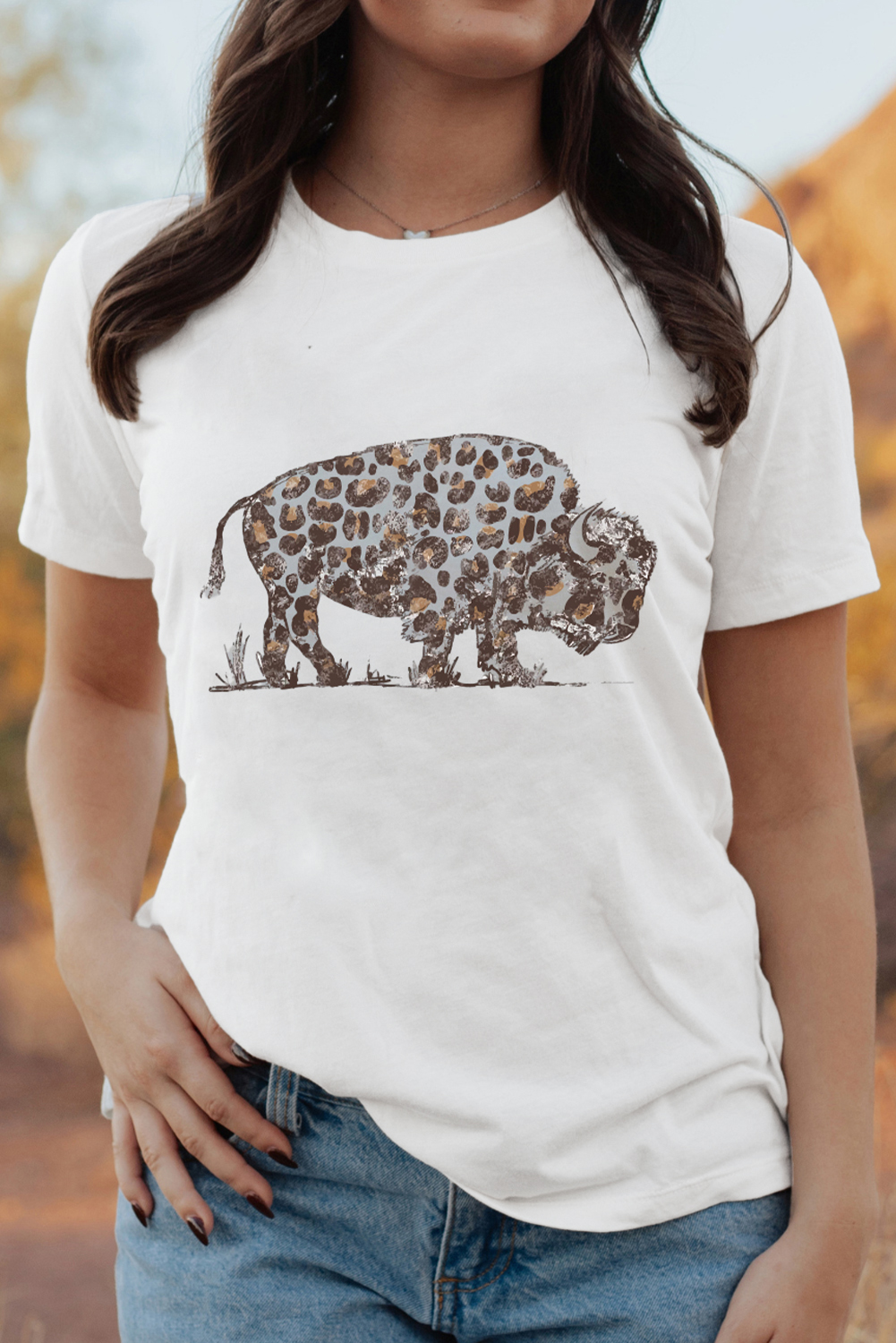 White Leopard Western Buffalo Graphic Tee - loveforevers