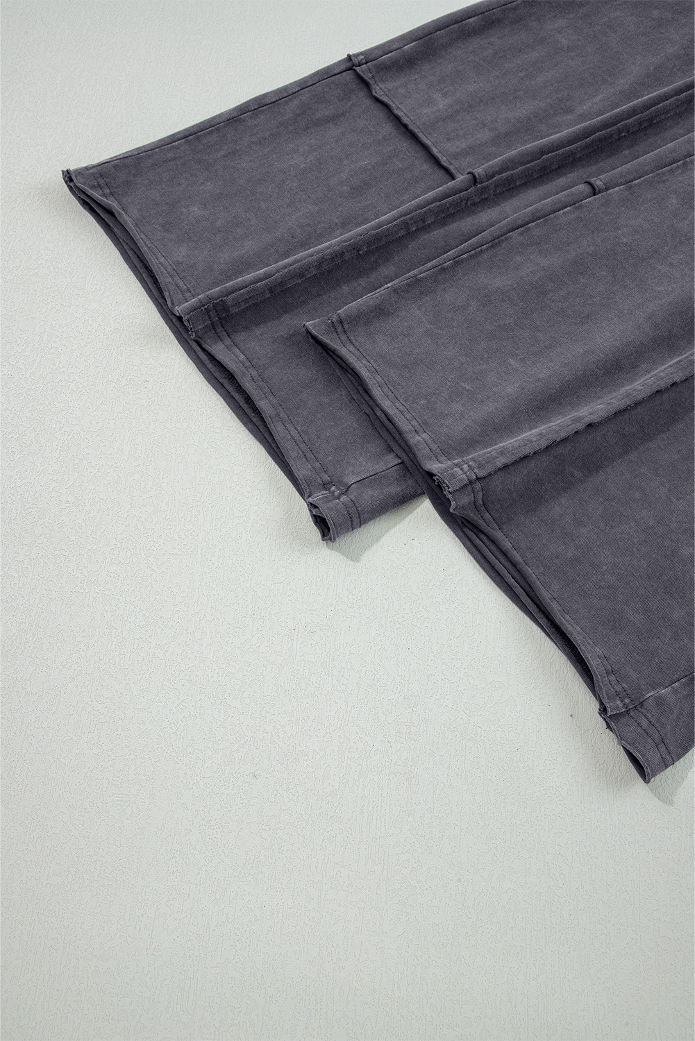 Light Grey Flower Patch Mineral Washed Terry Knit Cropped Wide Leg Pants - loveforevers