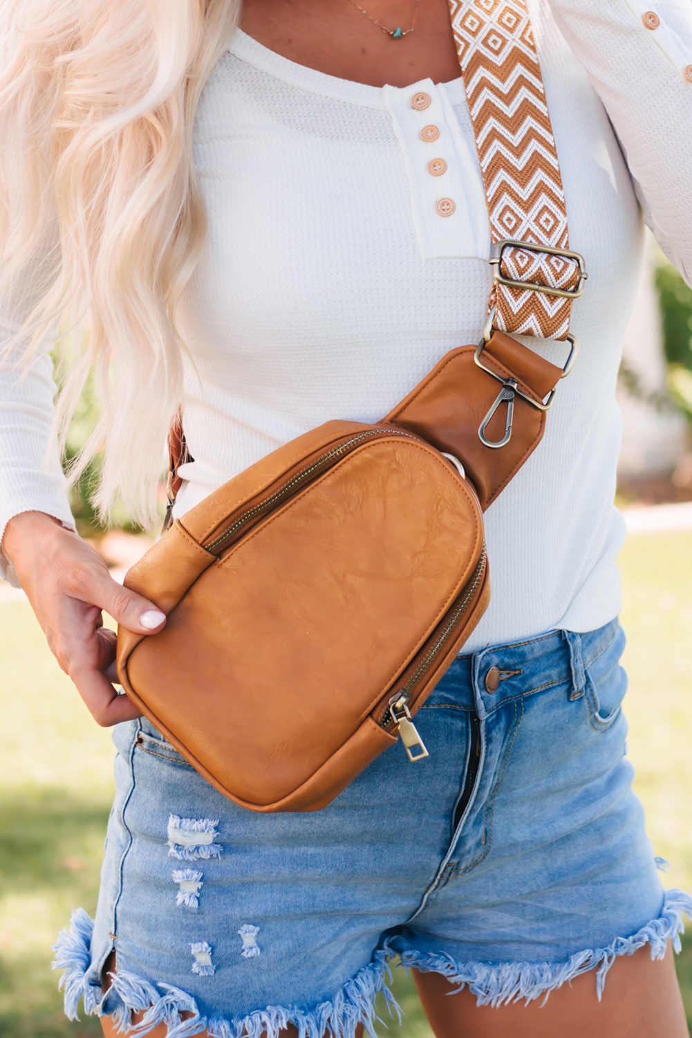 Brown Faux Leather Zipped Crossbody Chest Bag - loveforevers
