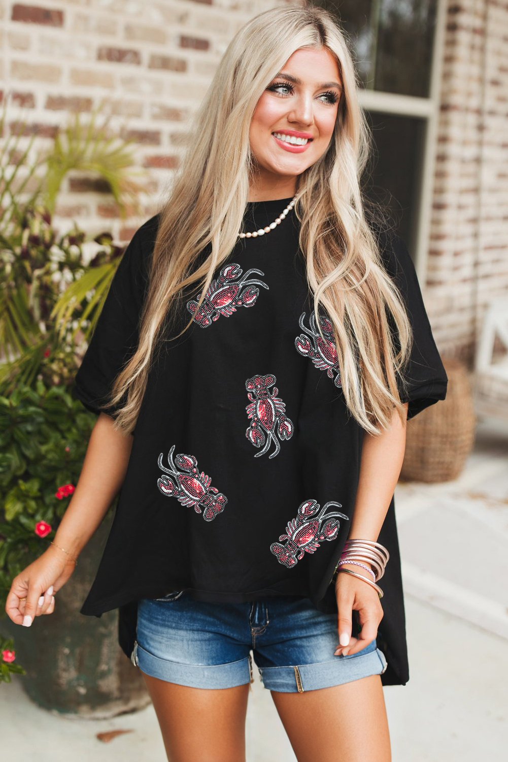 Black Sequin USA Bow Graphic Independence Day T Shirt - loveforevers
