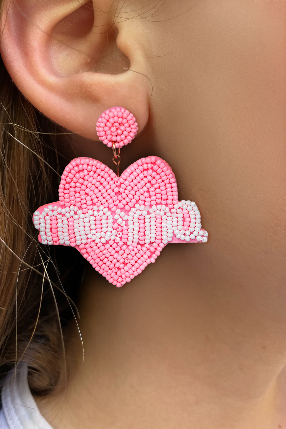 Bonbon Mama Heart Shape Beaded Stud Earrings - loveforevers