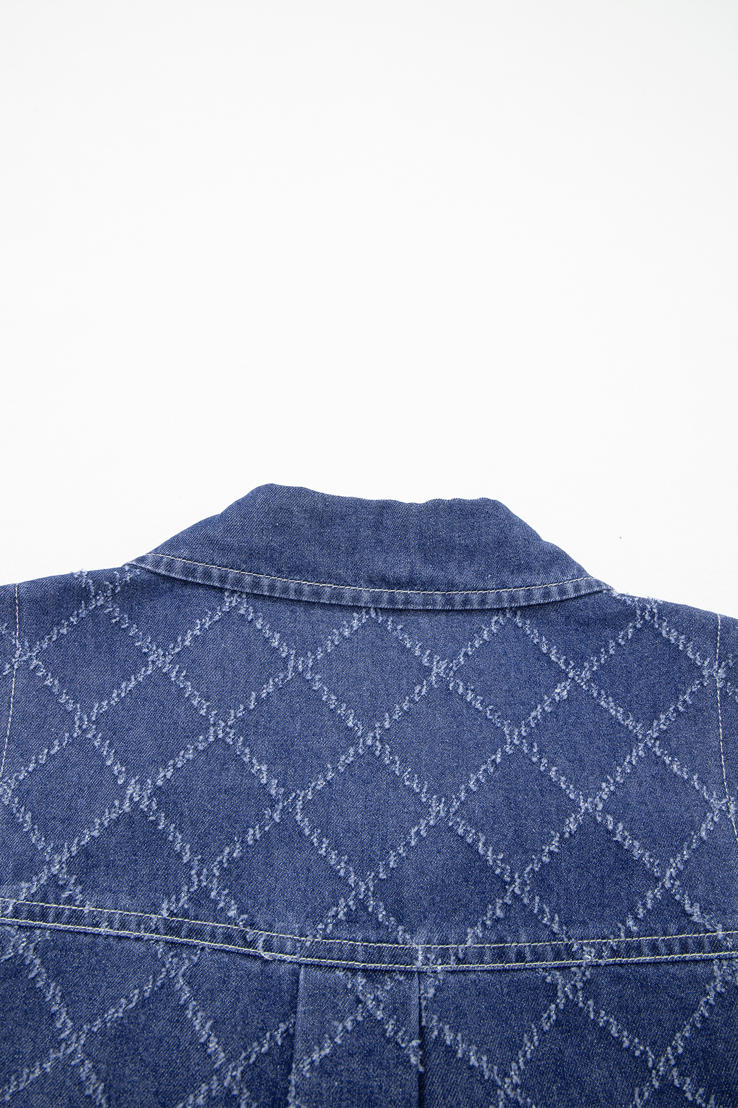 Sail Blue Rhombus Textured Collar Buttoned V Neck Denim Sleeveless Mini Dress - loveforevers