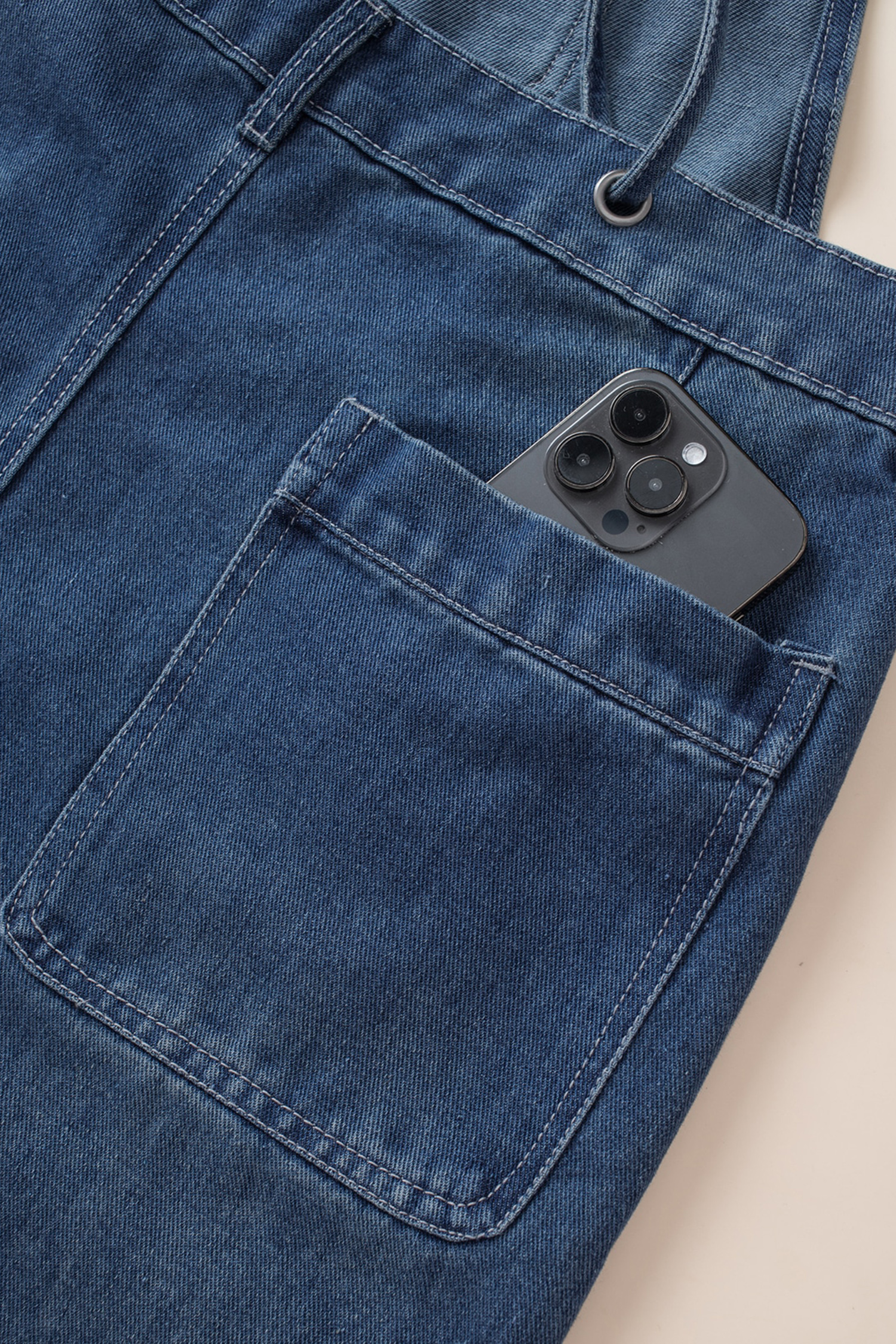 Dark Blue Crossed Tie Straps Bib Pocket Loose Denim Overalls - loveforevers