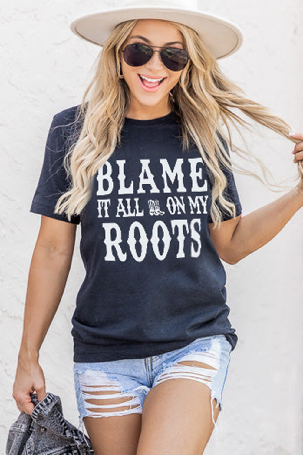 Black Blame It All On My Roots Graphic Tee - loveforevers
