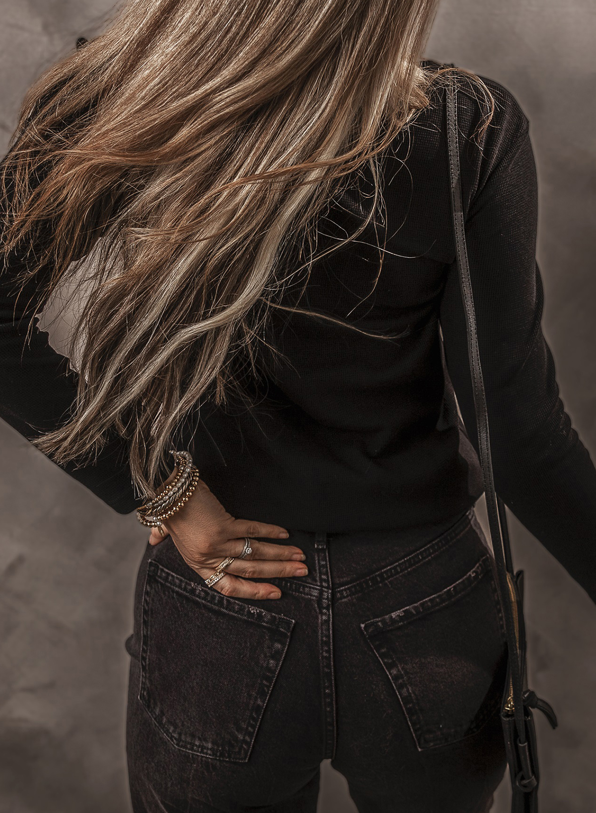Black Buttoned V Neck Long Sleeve Ribbed Top - loveforevers
