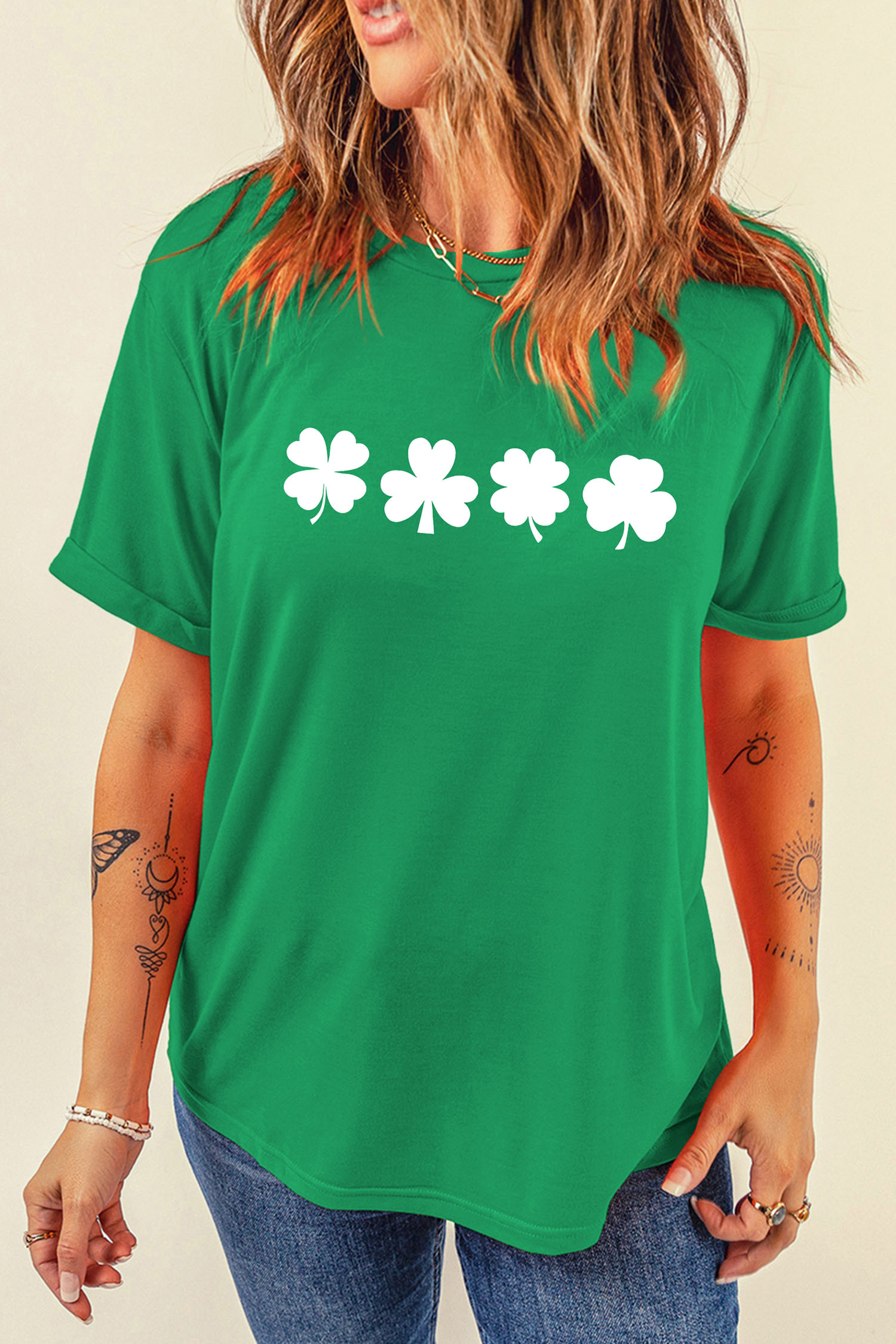 Bright Green St Patricks Day Clover Printed Casual T Shirt - loveforevers