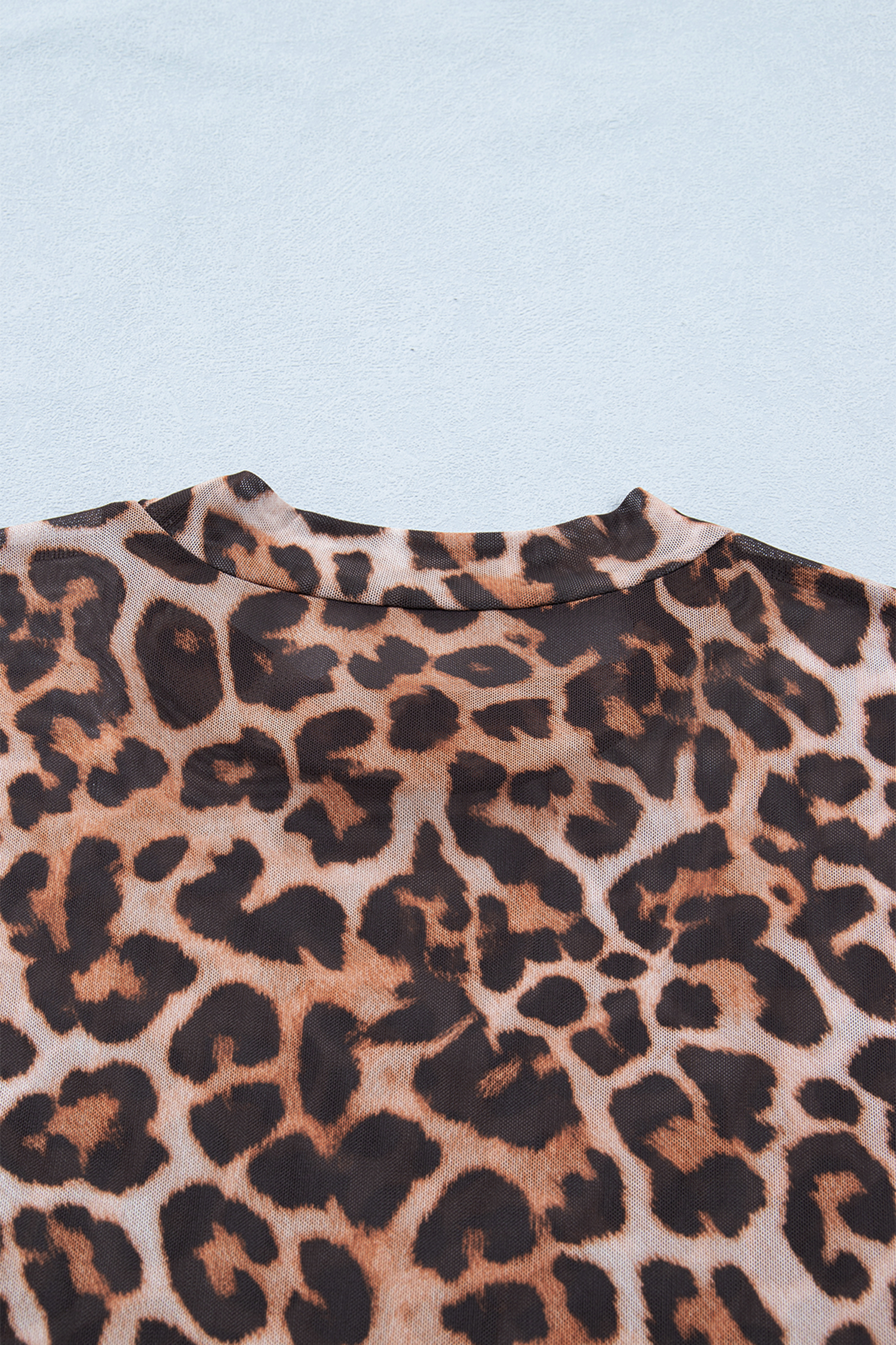 Brown Leopard Mock Neck Long Sleeve Mesh Top - loveforevers