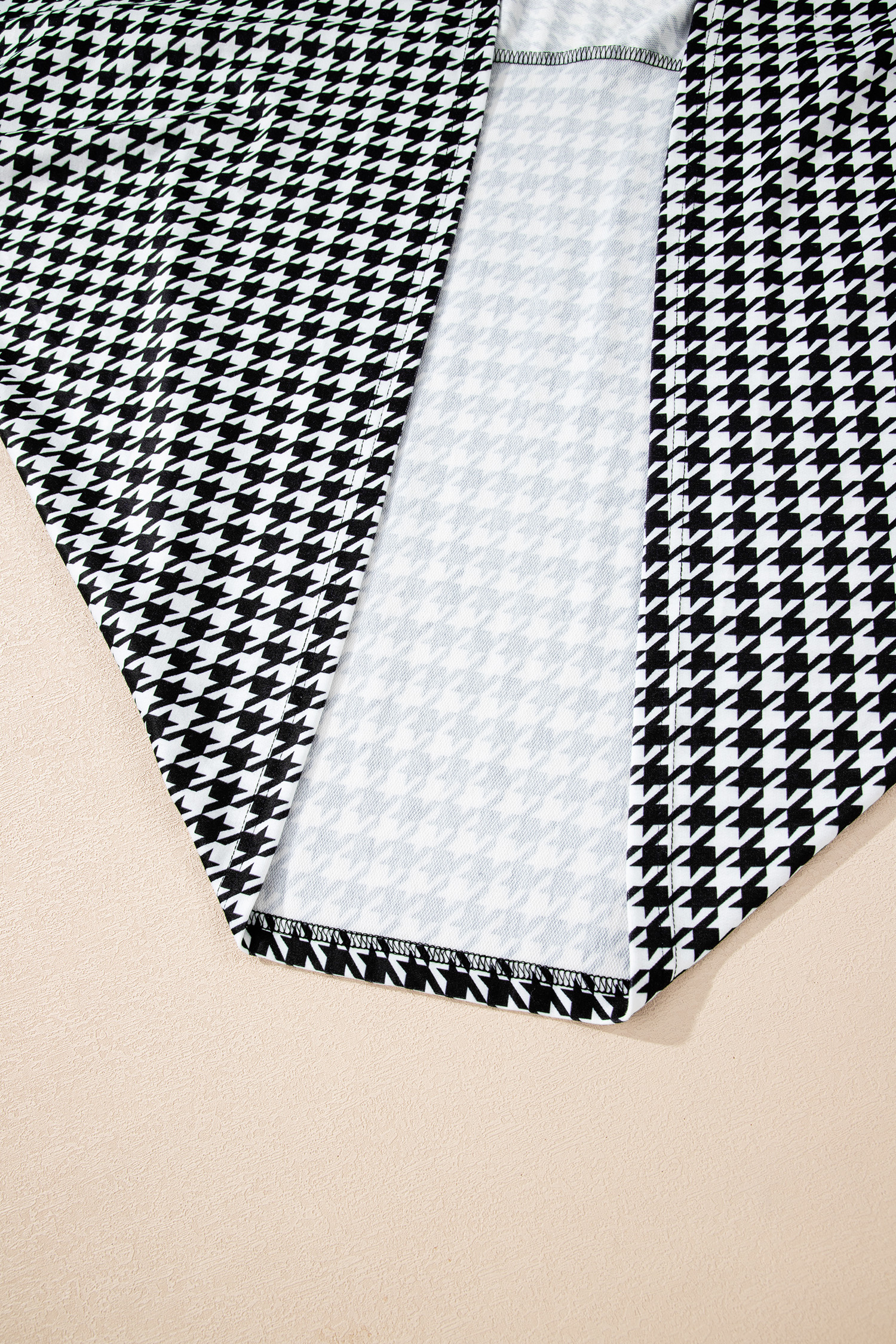 Black Houndstooth Print Open Front Long Dolman Kimonos - loveforevers