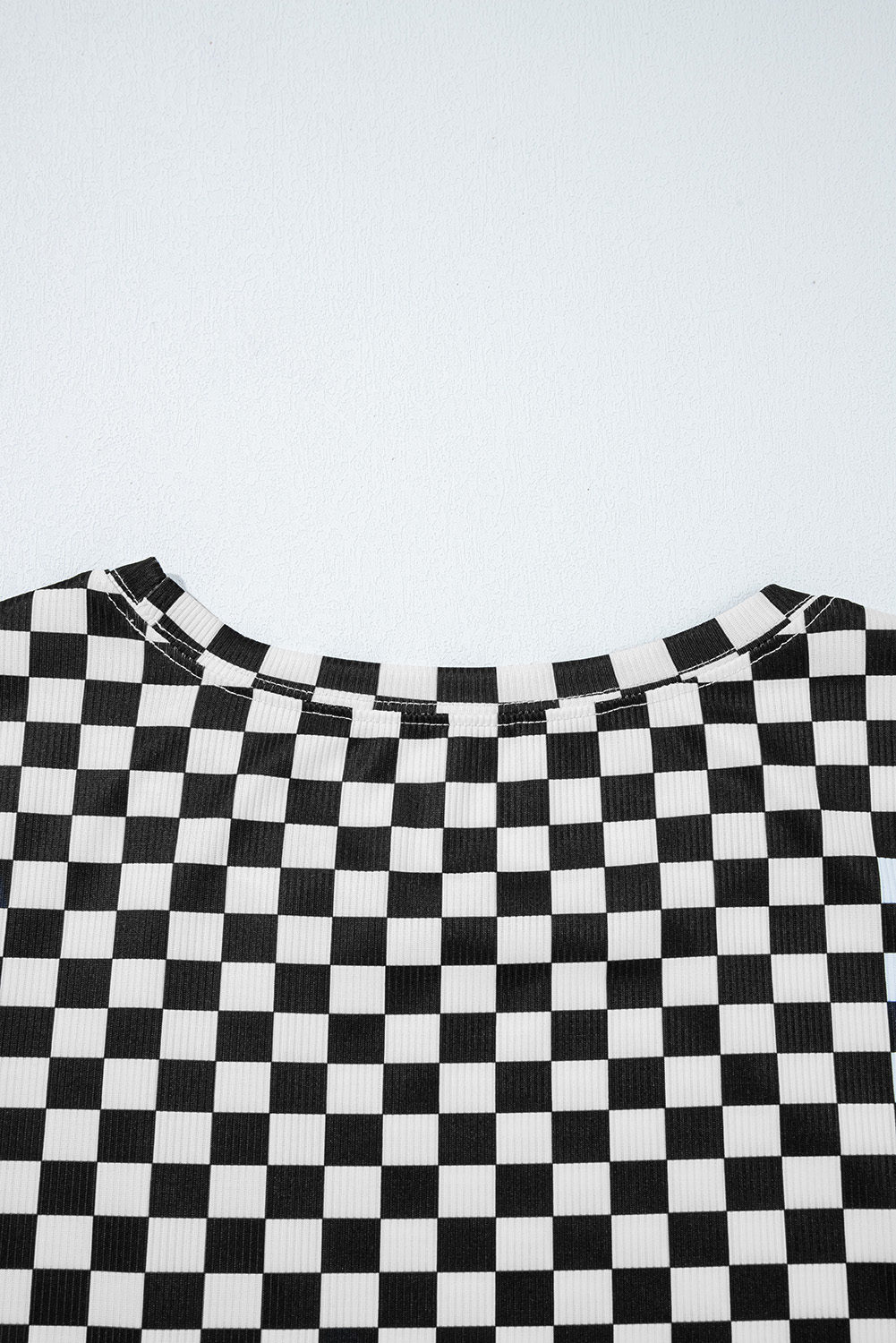 Pink Checkered Ribbed Slim Fit Crew Neck T Shirt - loveforevers