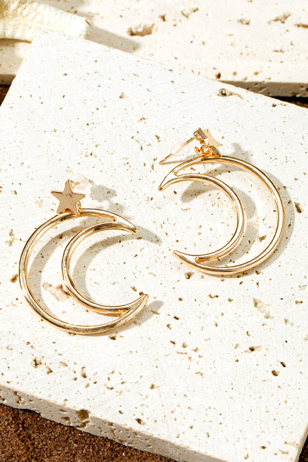 Gold Star and Moon Plated Alloy Earrings - loveforevers