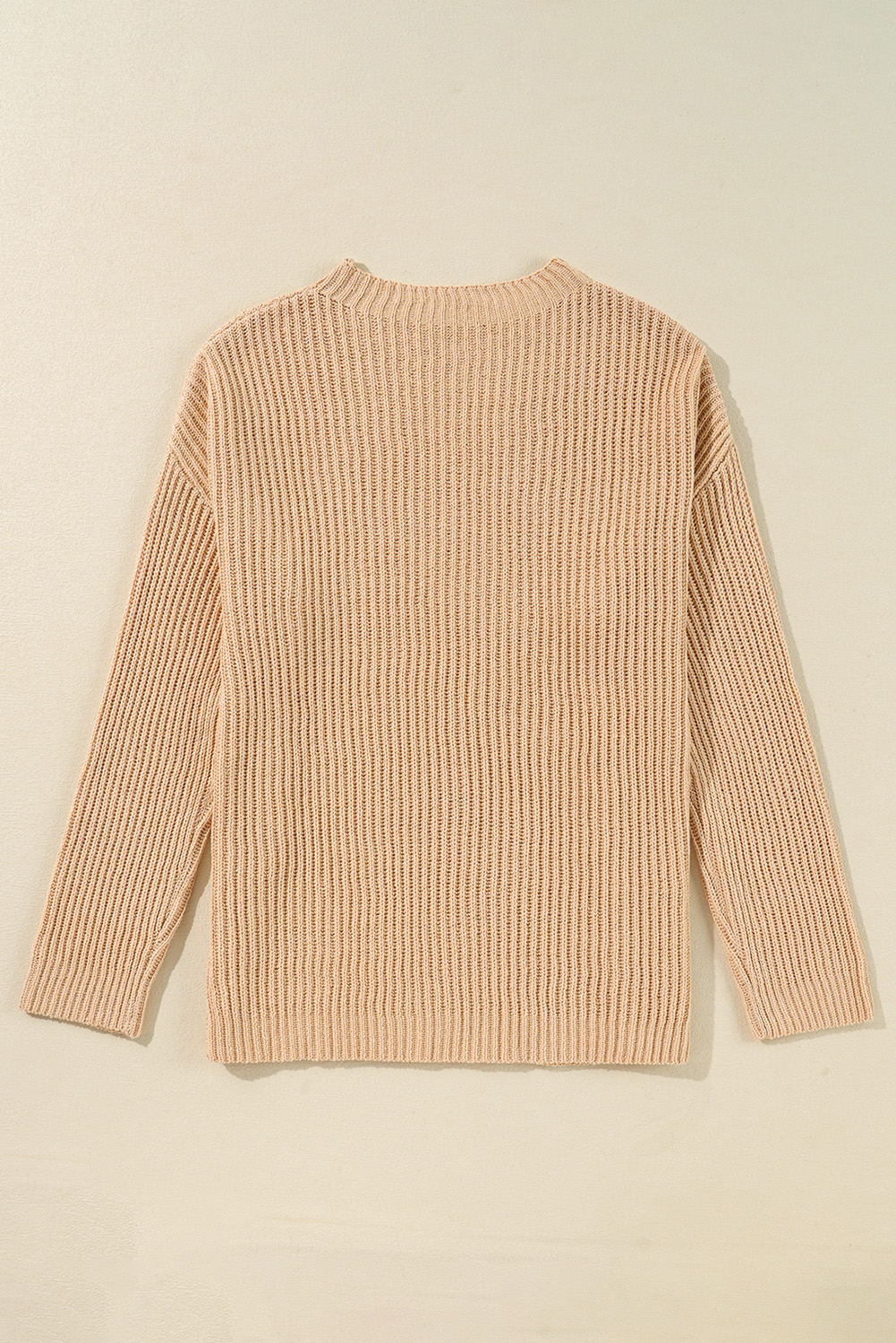 Apricot Cable Knit Drop Shoulder Side Slits Loose Sweater - loveforevers