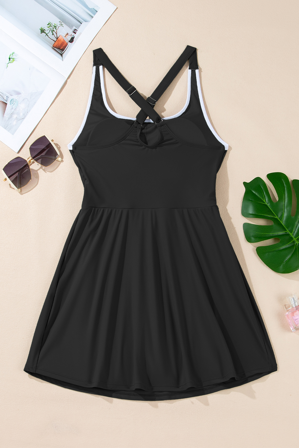 Bright Pink Contrast Edge Ruffled High Waist One Piece Swim Dress - loveforevers