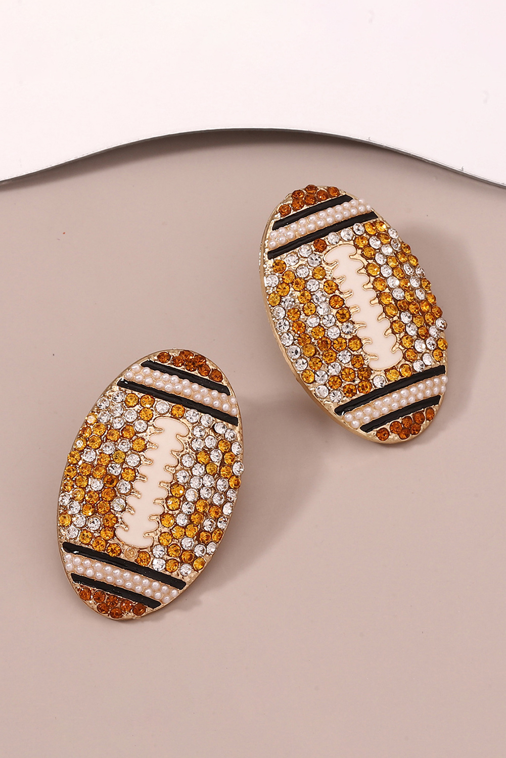 Gold Rhinestone Rugby Football Game Day Stud Earrings - loveforevers