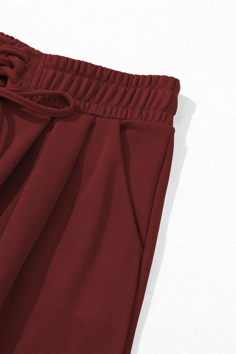Burgundy Tied Elastic High Waist Pleated Detail Solid Sweatpants - loveforevers