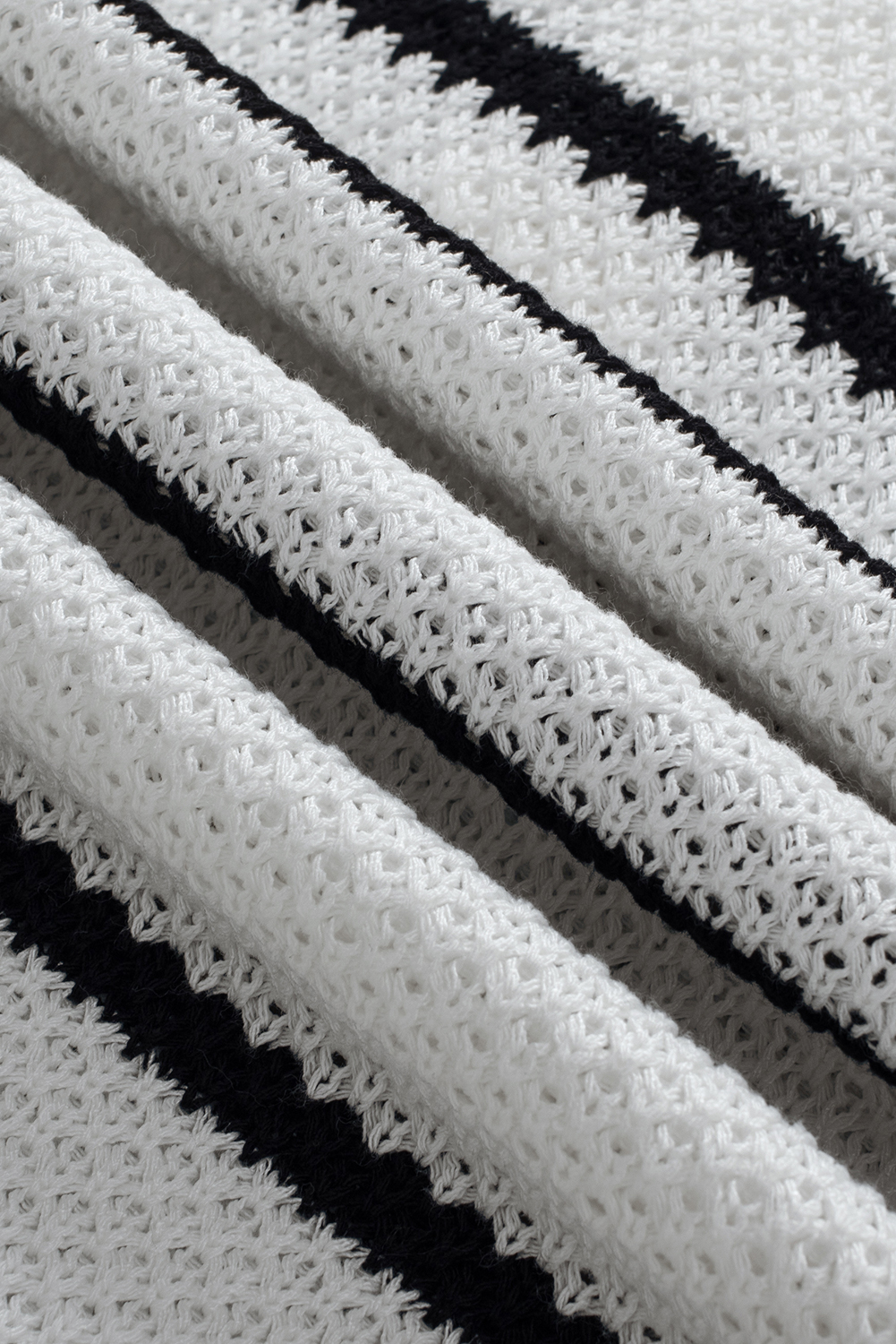Black Stripe Henley Buttoned Placket Drop Shoulder Bracelet Sleeve Knit Sweater Tee - loveforevers
