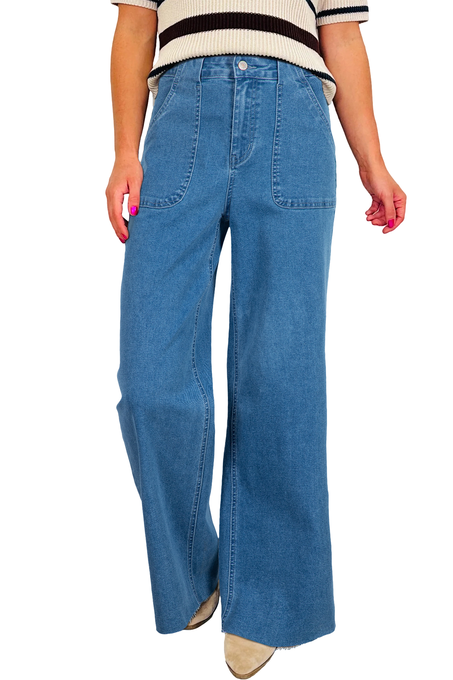 Dusk Blue Retro Washed Patch Pocket Loose Jeans - loveforevers