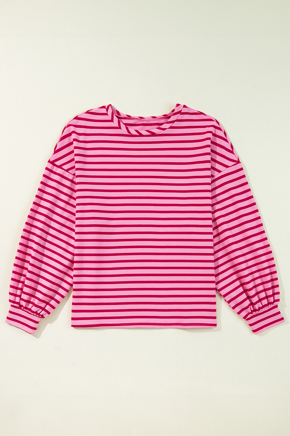 Sachet Pink Striped Print Crew Neck Drop Shoulder Sweatshirt - loveforevers