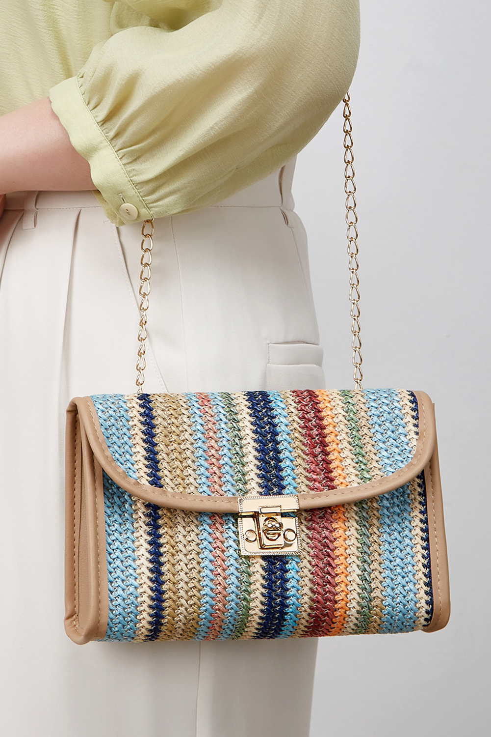 Iceland Blue Striped Crochet Flapped Single Shoulder Bag - loveforevers