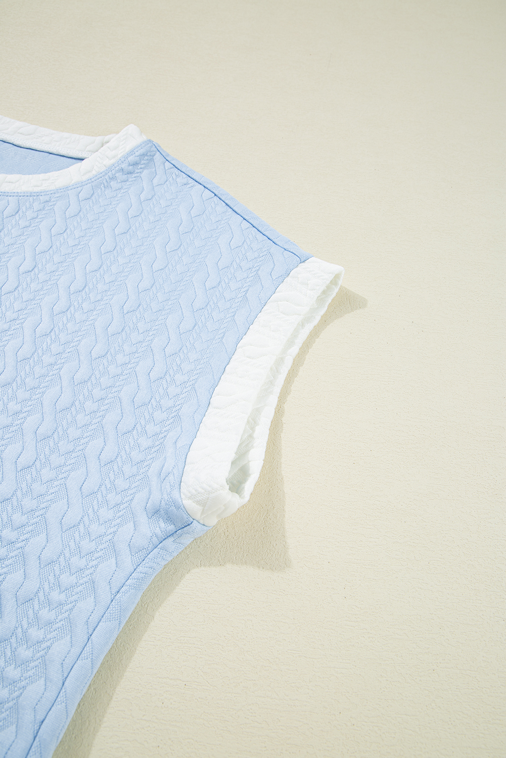 Beau Blue Contrast Trim Textured Crewneck Tee and Pocketed Skirt Set - loveforevers