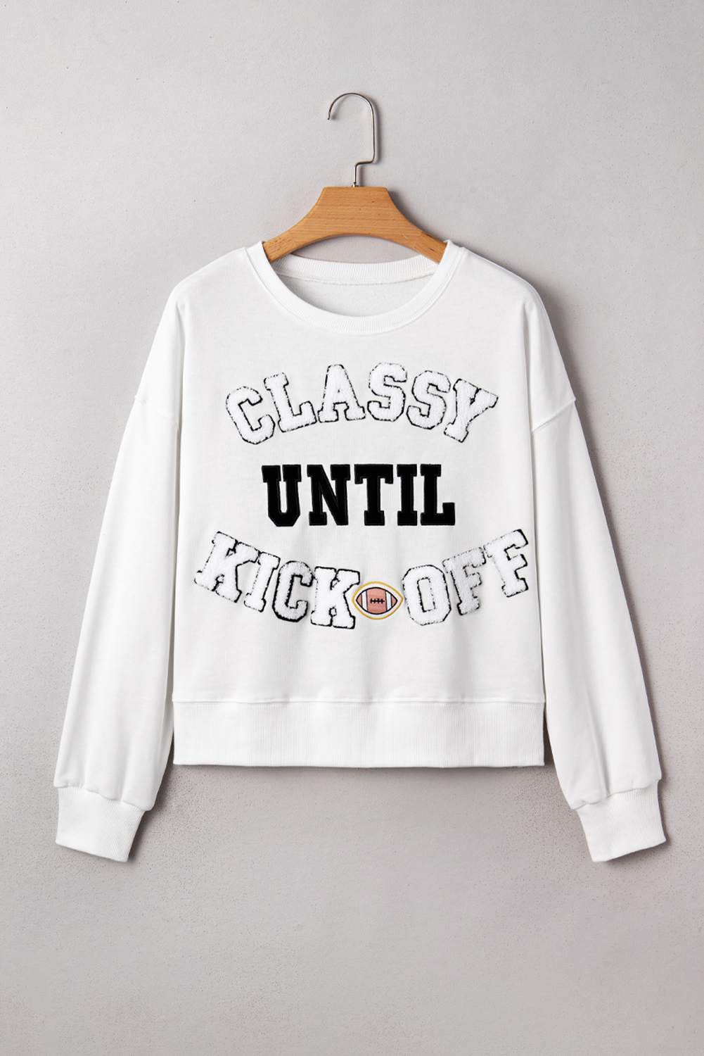 Black CLASSY UNTIL KICKOFF Plush Letter Patched Loose Sweatshirt - loveforevers