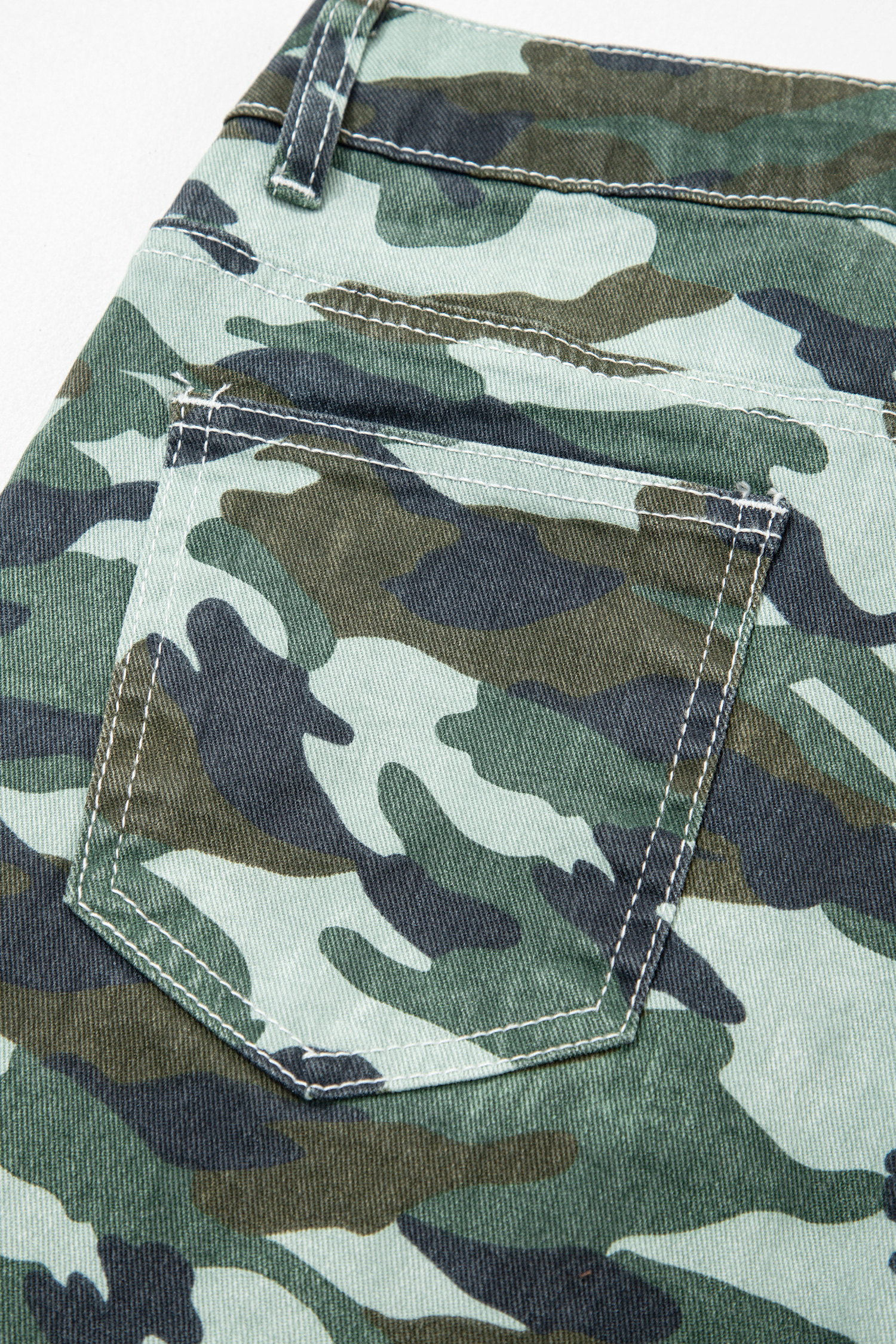Green Camouflage Print Wide Leg Drawstring Denim Pants - loveforevers