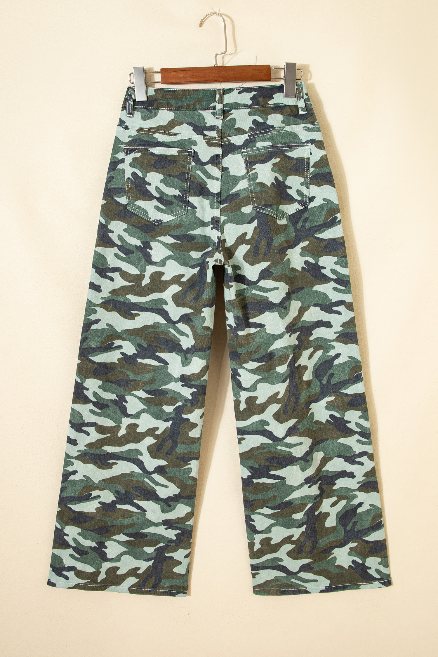 Green Camouflage Print Wide Leg Drawstring Denim Pants - loveforevers
