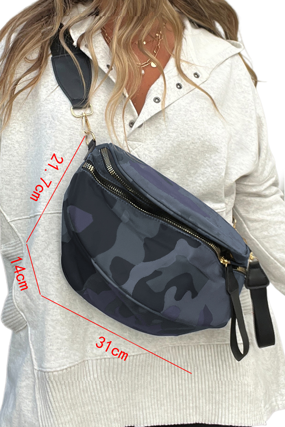 Camel Polka Dot Print Gold Chain Strap Double Zipper Crossbody Bag - loveforevers