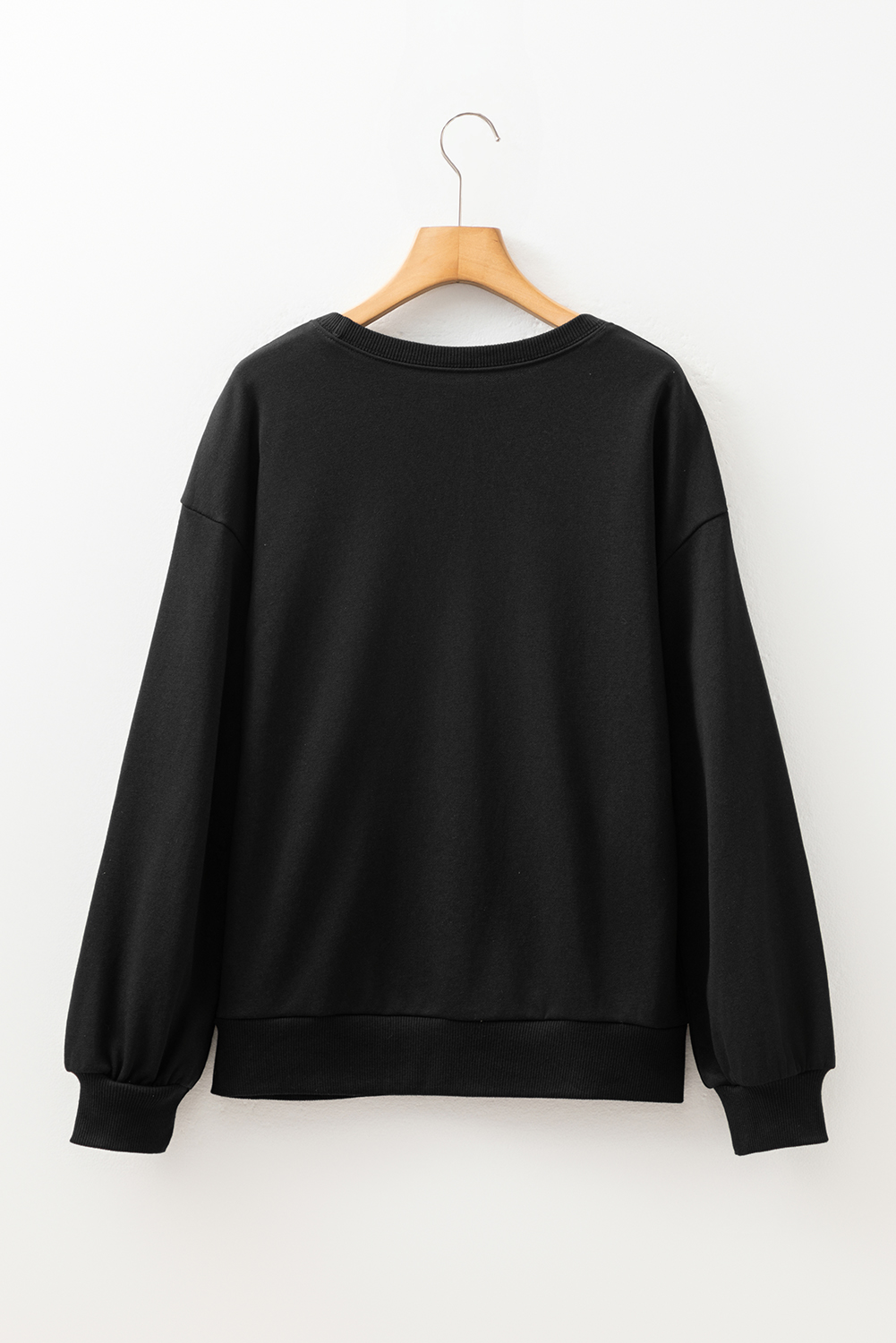 Black Rhinestone Embellished Drop Shoulder Ribbed Cuffs Wholesale Sweatshirt - loveforevers