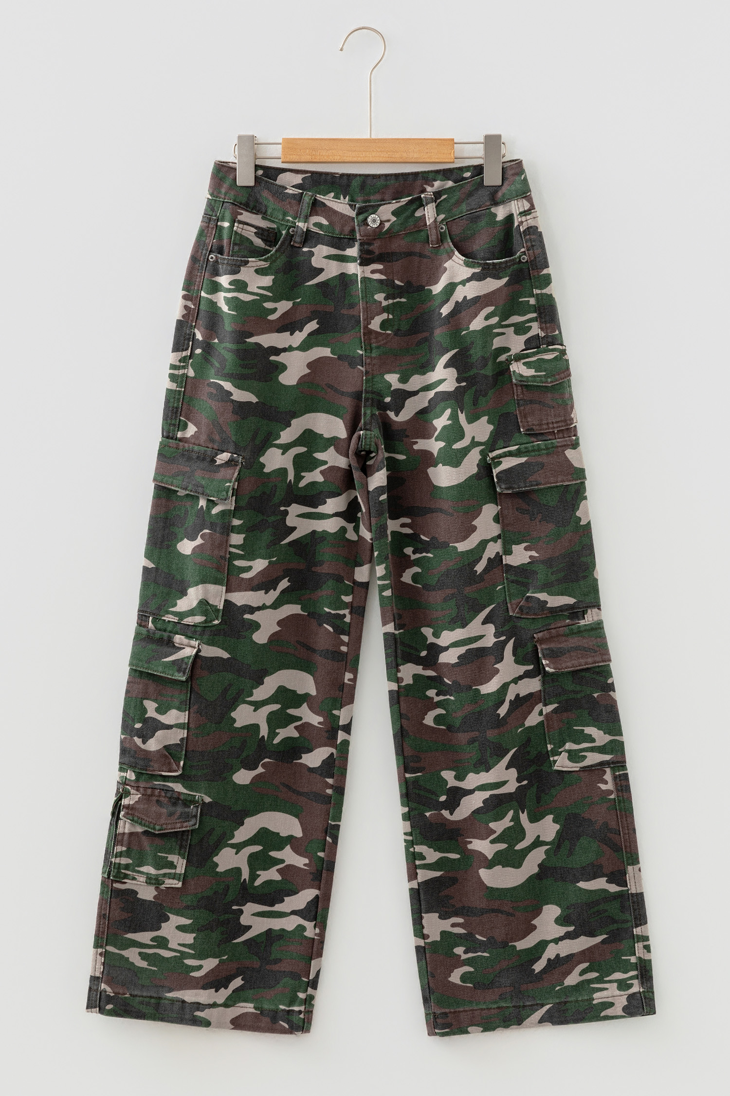 Green Camo Denim Cargo Wide Leg Pants - loveforevers