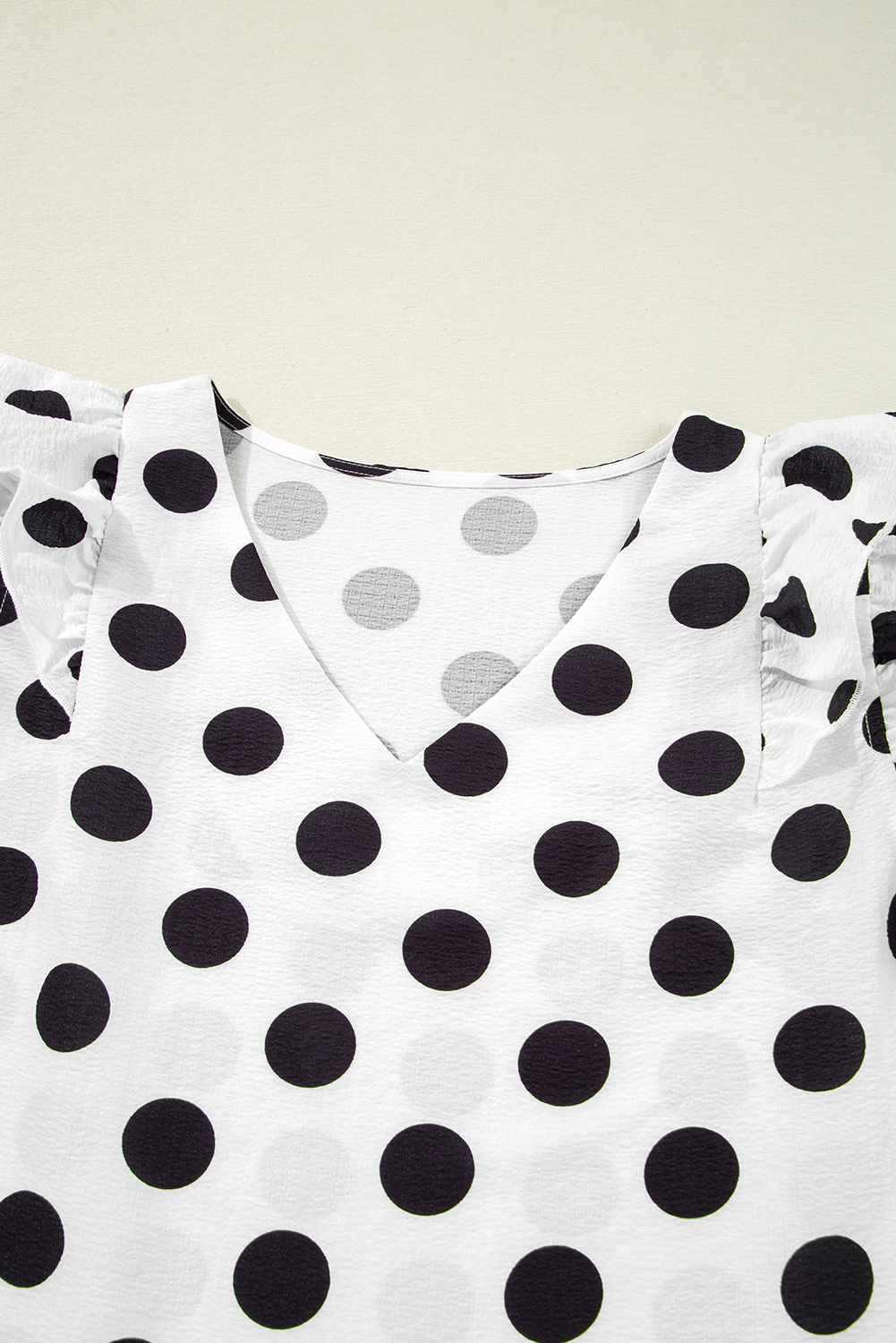Black Polka Dot Print Ruffled Sleeve V Neck Blouse - loveforevers