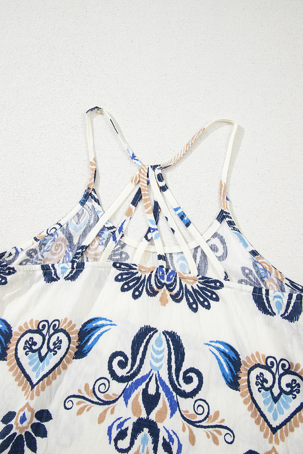 Blue Bohemian Fashion Print Spaghetti Straps Loose Tank - loveforevers
