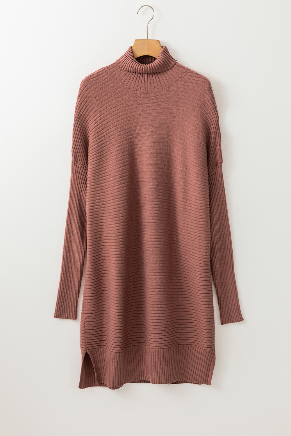 Mineral Red Turtleneck Ribbed Knit Tunic Sweater - loveforevers