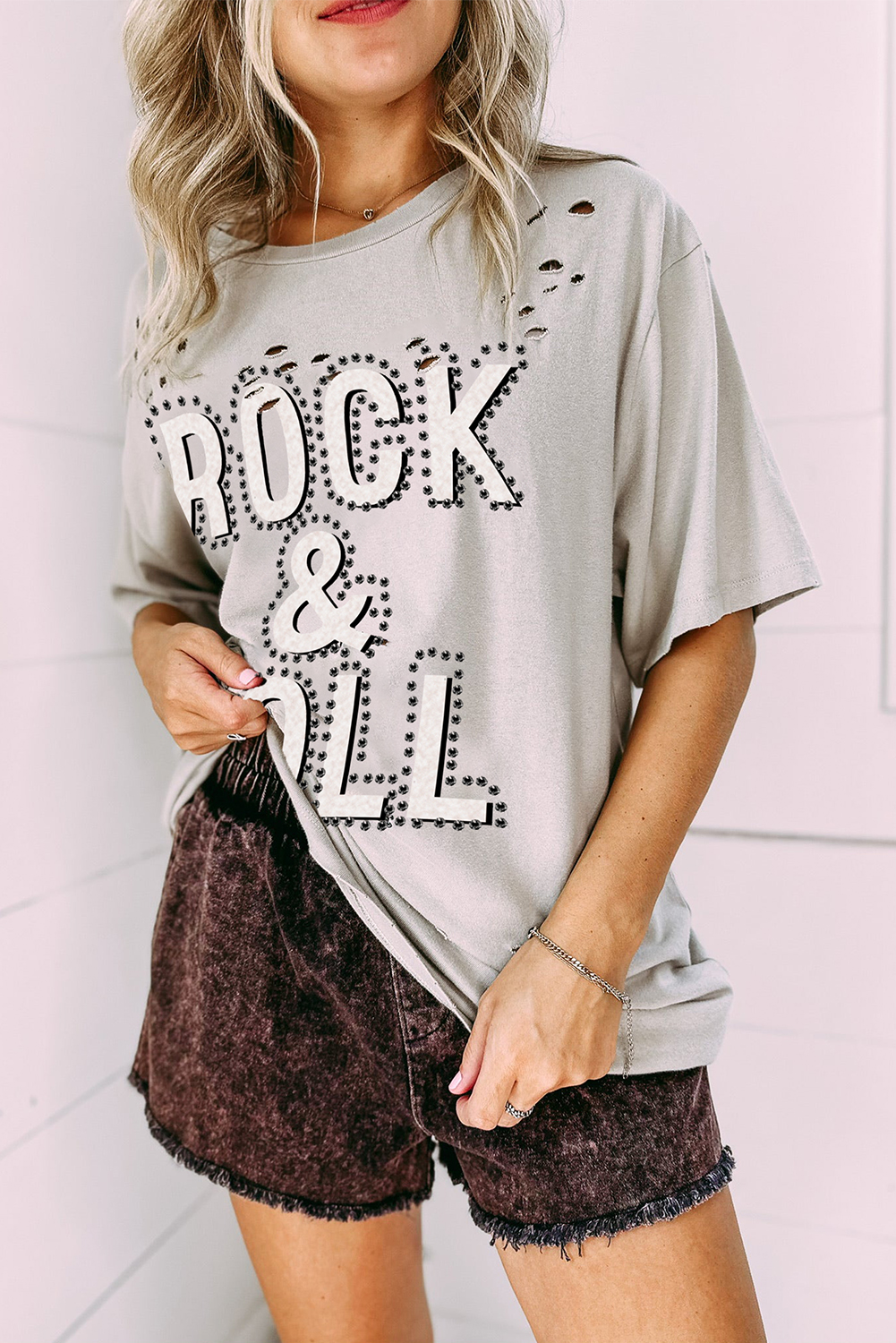 Gray Rock & Roll Graphic Distressed Vintage Tee - loveforevers