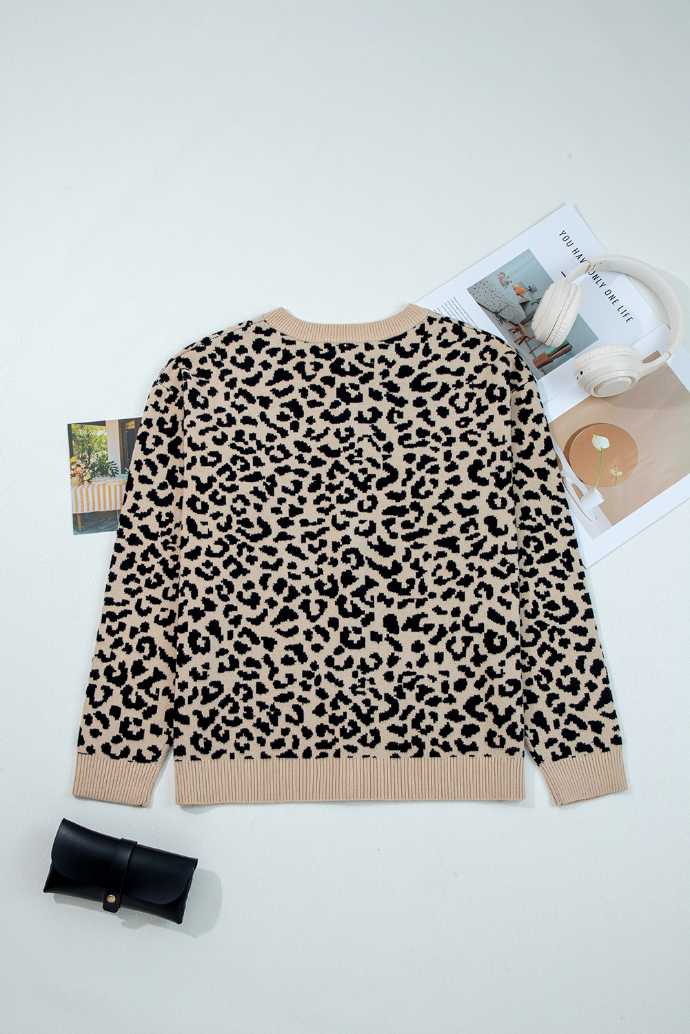 Black Leopard Drop Shoulder Chunky Knitted Cardigan Sweater - loveforevers