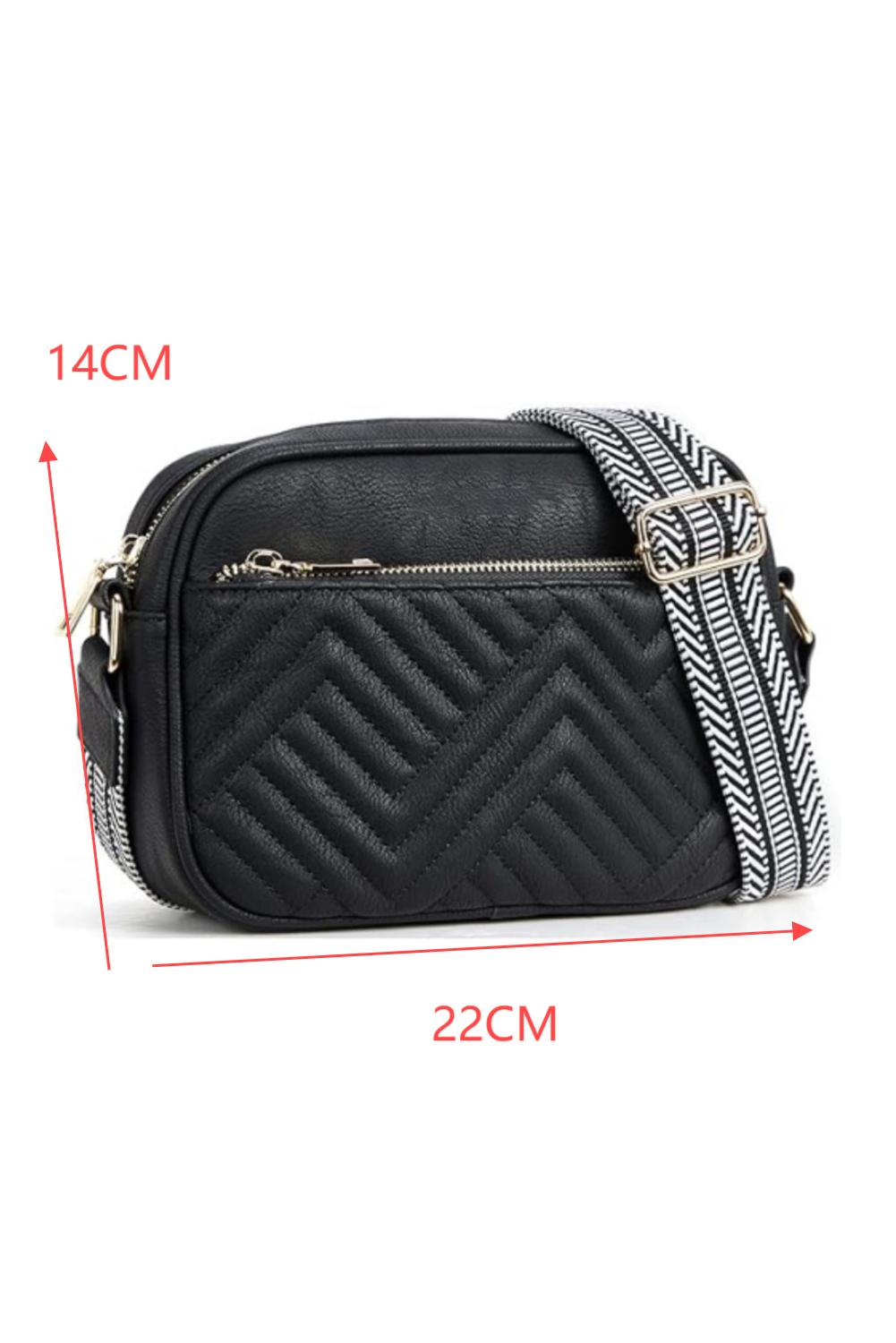 Black Quilted Faux Leather Crossbody Bag 22*6*16cm - loveforevers