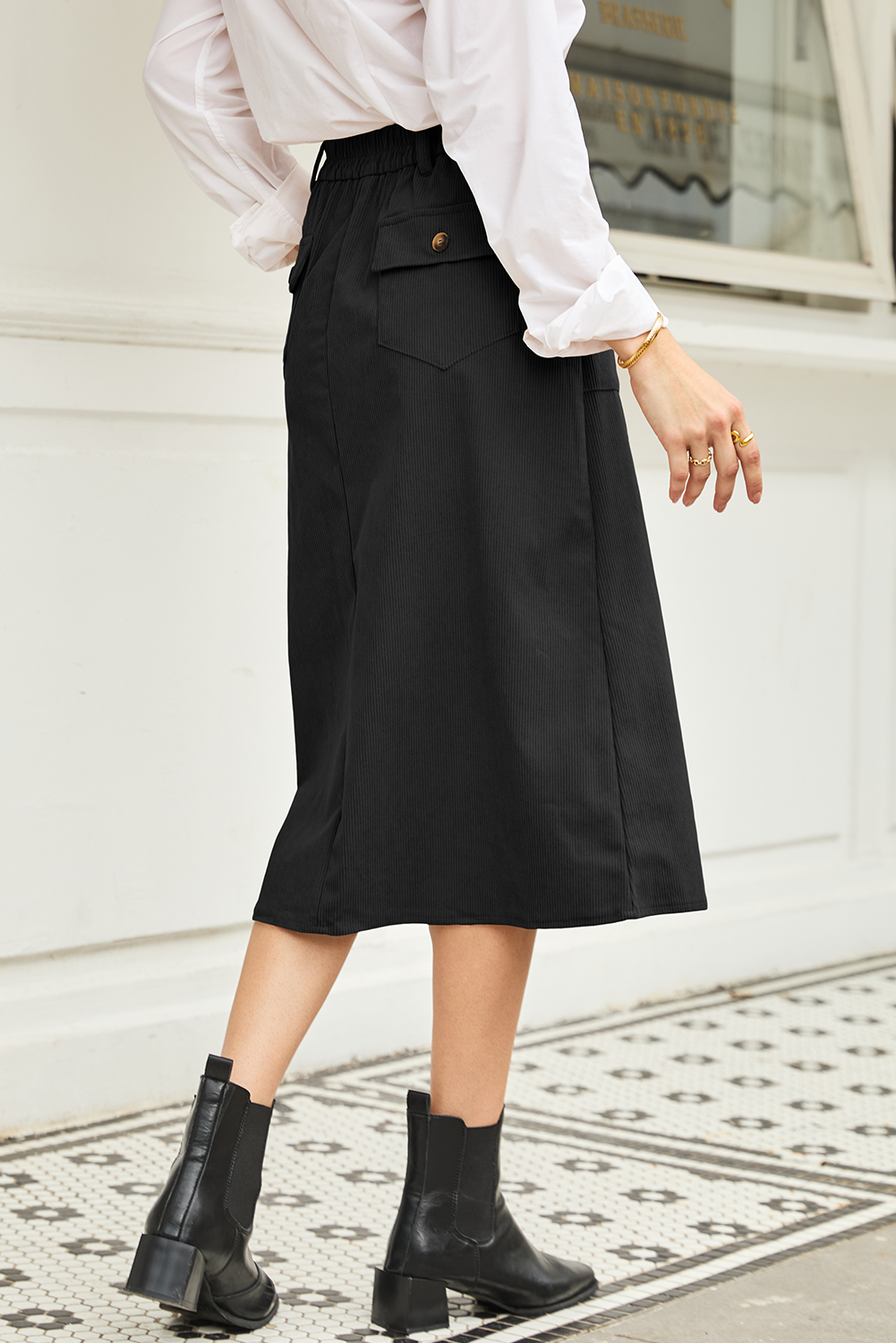 Coffee Front Slit Shift High Waist Midi Skirt - loveforevers