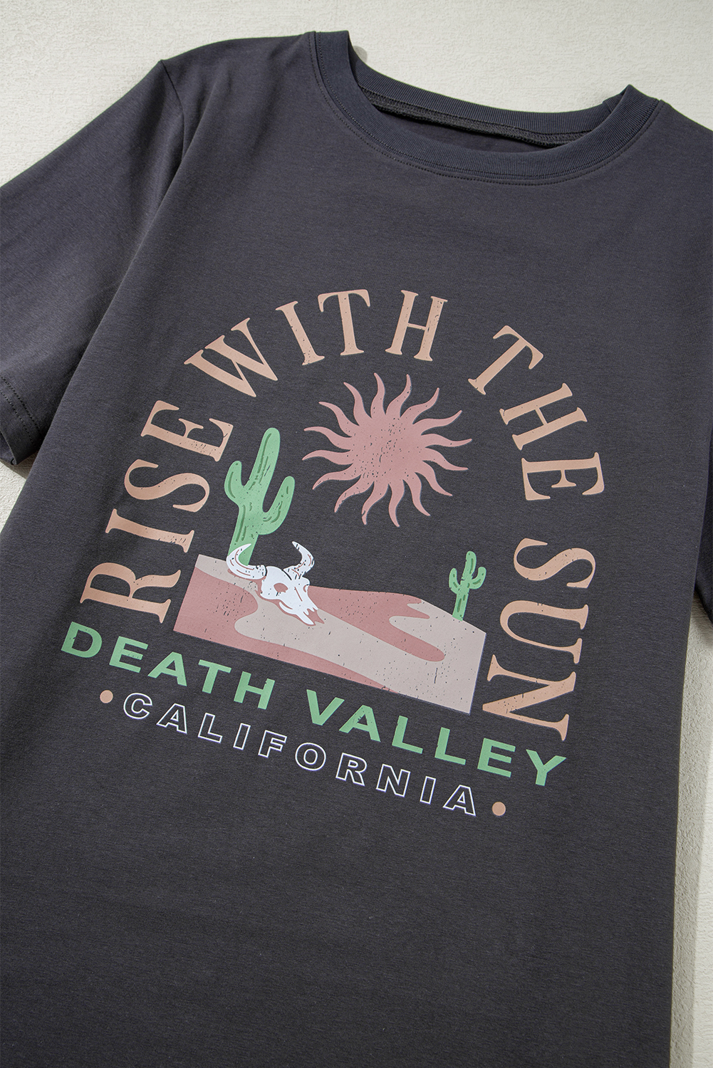 Dark Grey RISE WITH THE SUN Western Fashion Graphic Tee - loveforevers