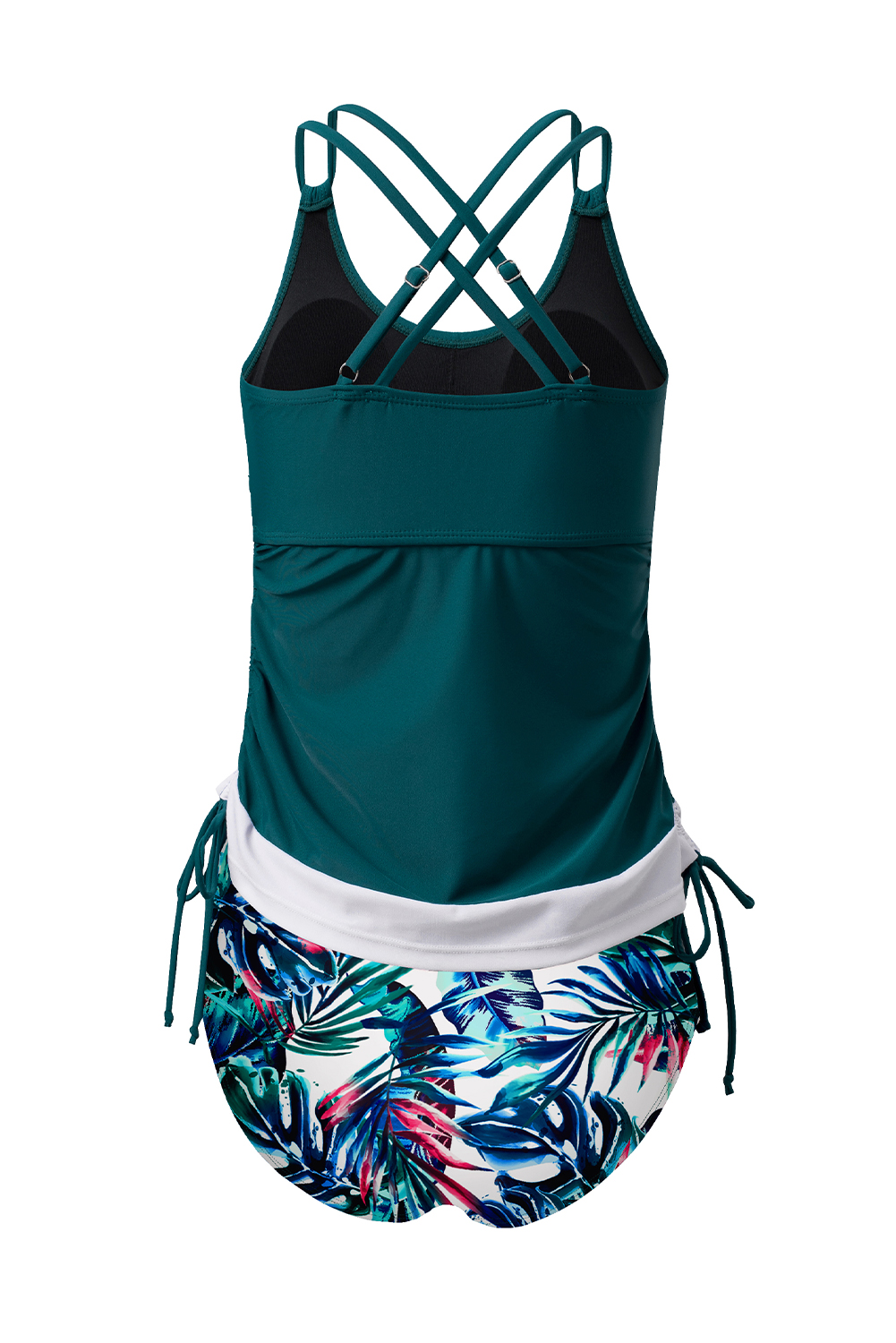 Sea Green Drawstring Tummy Control Mix-and-match 2pcs Tankini Swimsuit - loveforevers