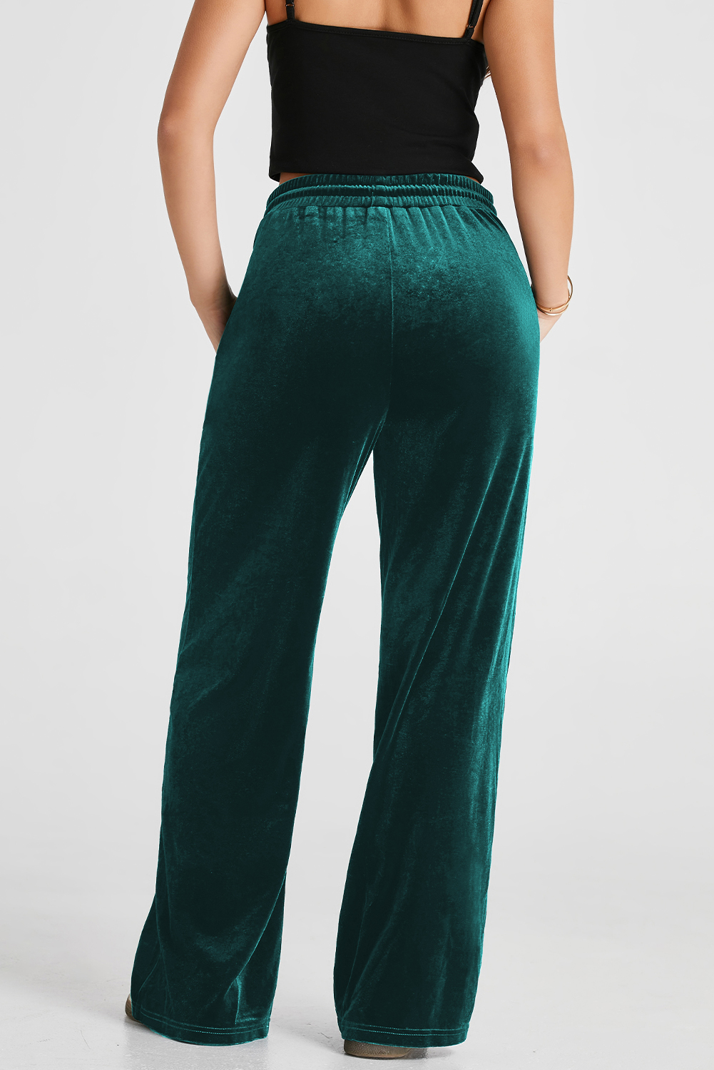 Evergreen Solid Drawstring Waist Wide Leg Pants - loveforevers