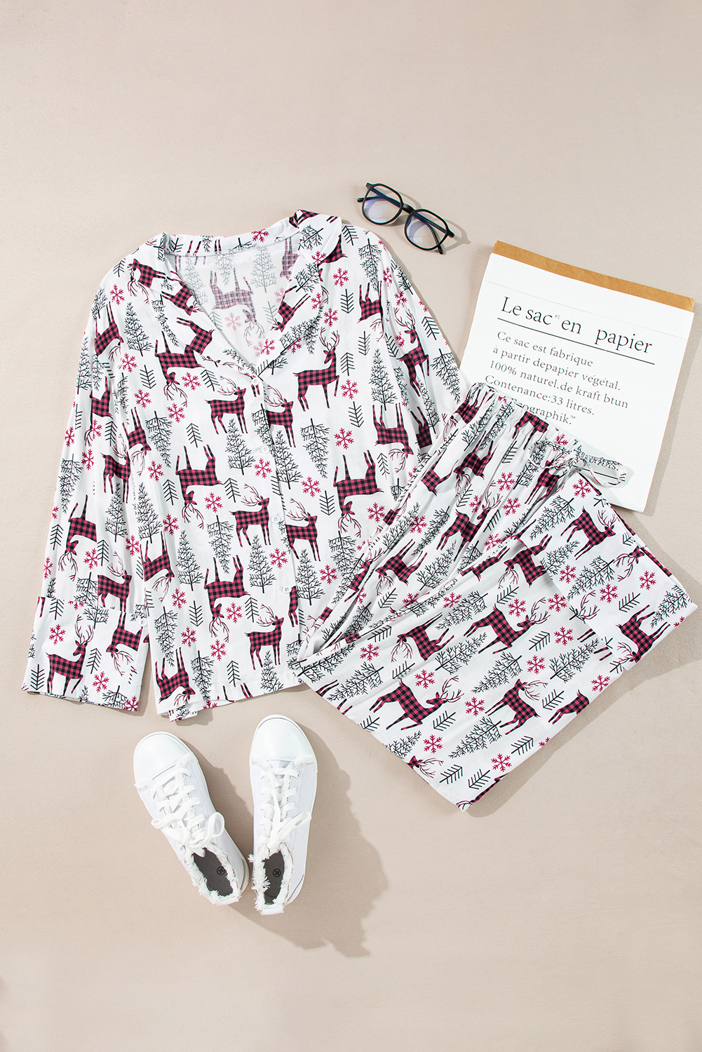 White Christmas Printed Shirt and Pants Pajama Set - loveforevers