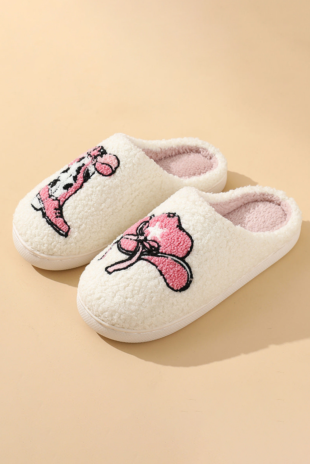 White Cowgirl Hat & Boot Printed Plush Thermal Home Slippers - loveforevers