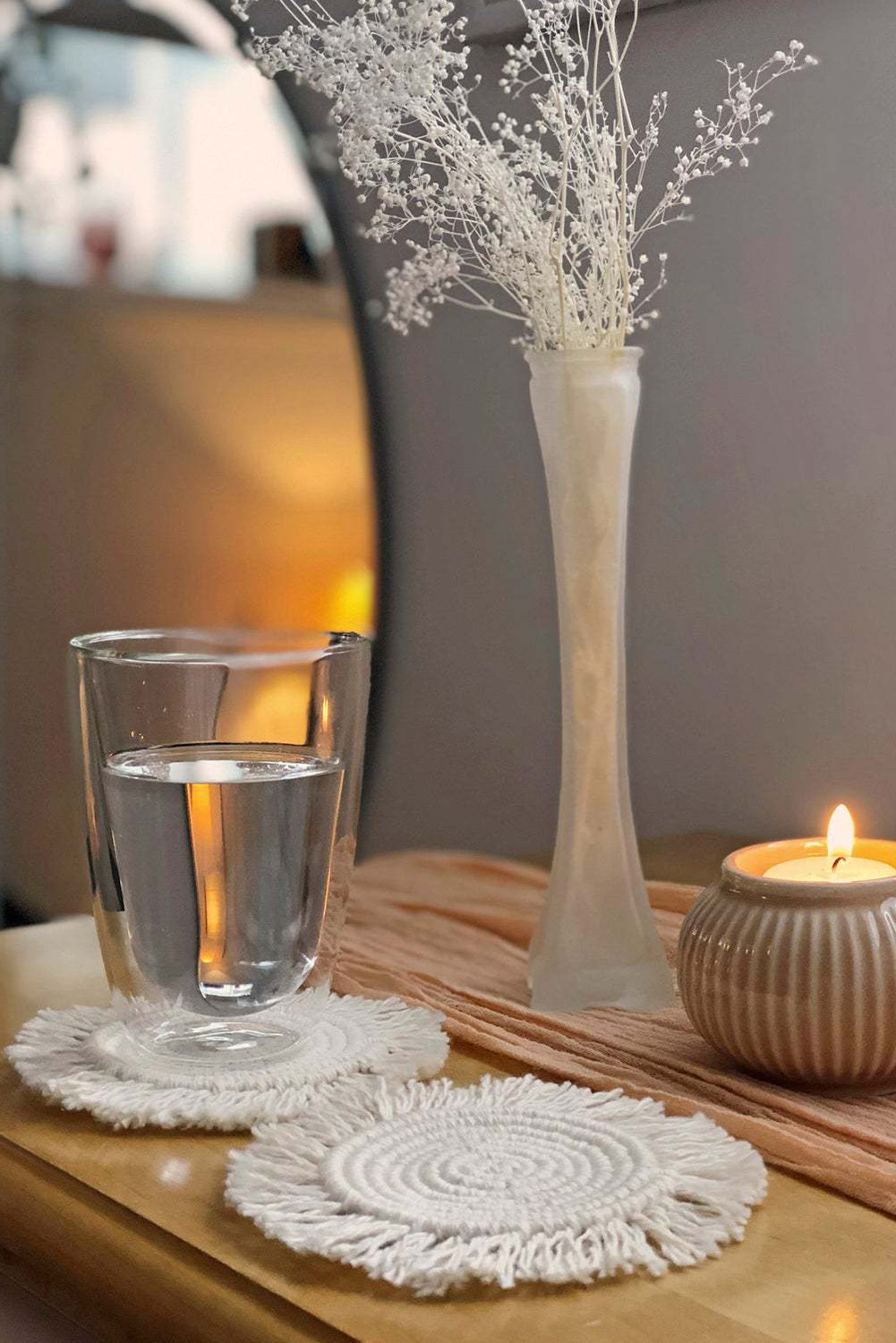 Beige Boho Tassel Macrame Coaster 15cm - loveforevers