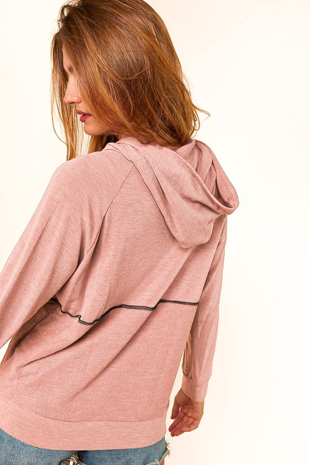 Pink Buttons Front Princess Line Out Seam Hoodie - loveforevers