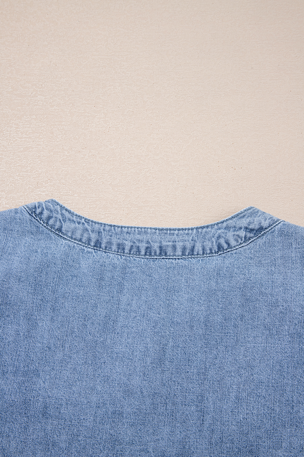 Myosotis Pintuck Pleats Puff Sleeve Split V Neck Summer Denim Top - loveforevers