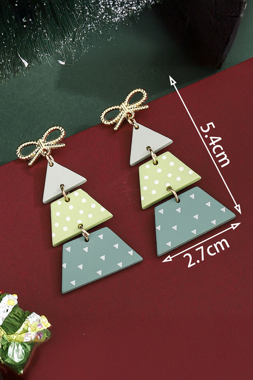 Light Green Geometric Christmas Tree Dangle Bow Accent Earrings - loveforevers