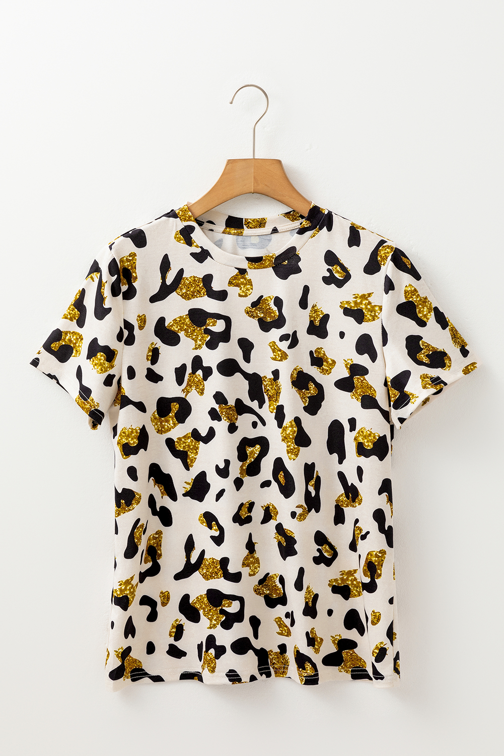 Apricot Leopard Print Round Neck Casual T Shirt - loveforevers