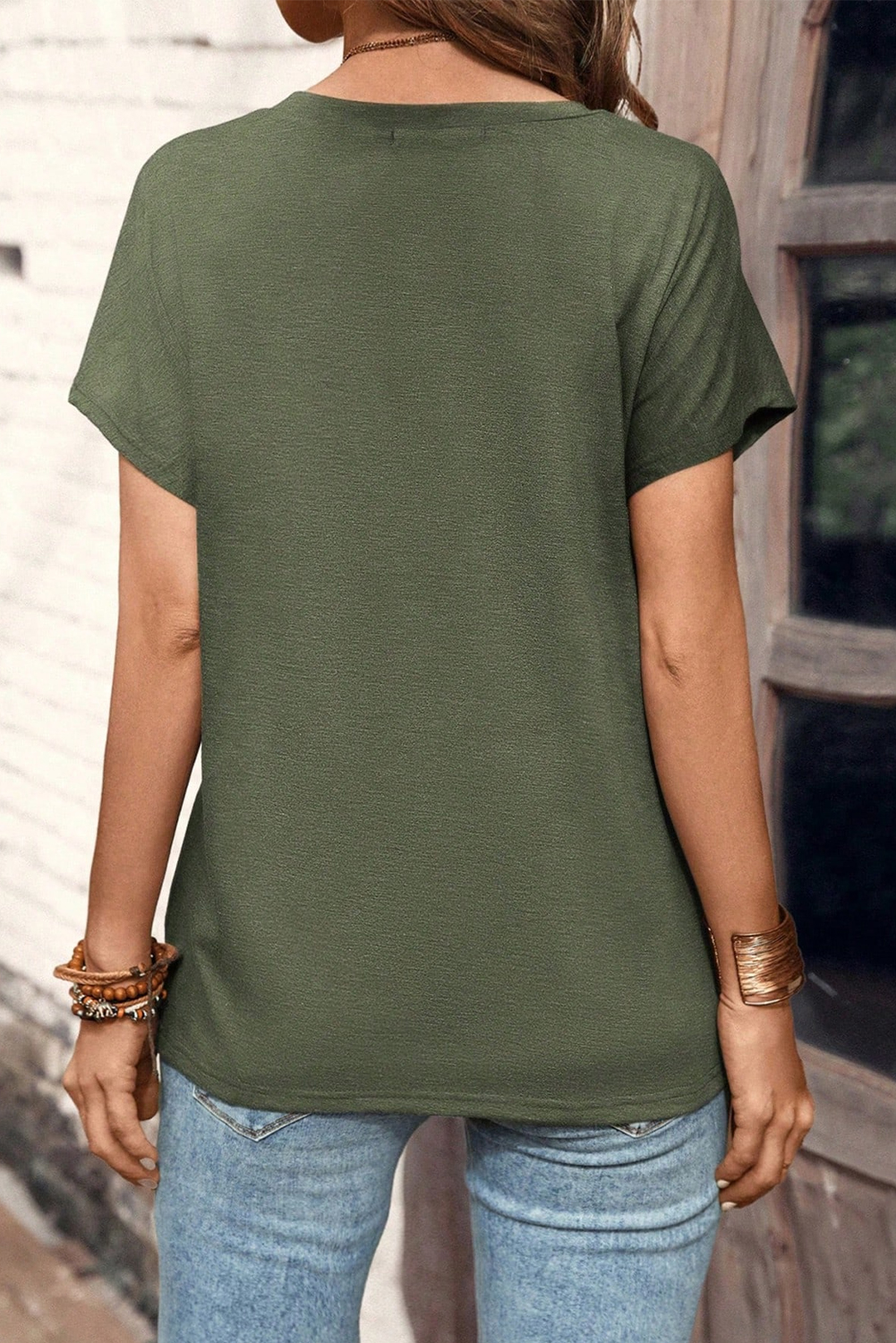Four Leaf Clover Striped Half Buttons Crew Neck T-Shirt - loveforevers