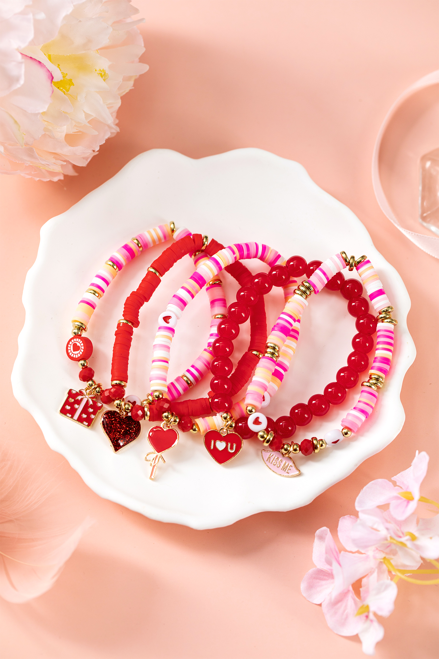 Fiery Red 5pcs I Love U Valentines Day Sweet Bracelet Set - loveforevers