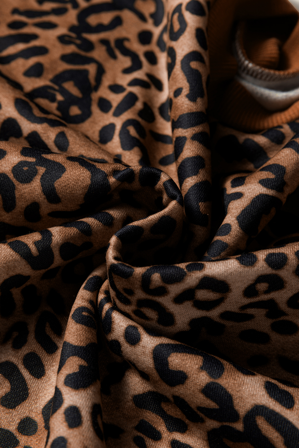 Coffee Leopard Print Contrast Trim Long Sleeve Top and Pants Set - loveforevers